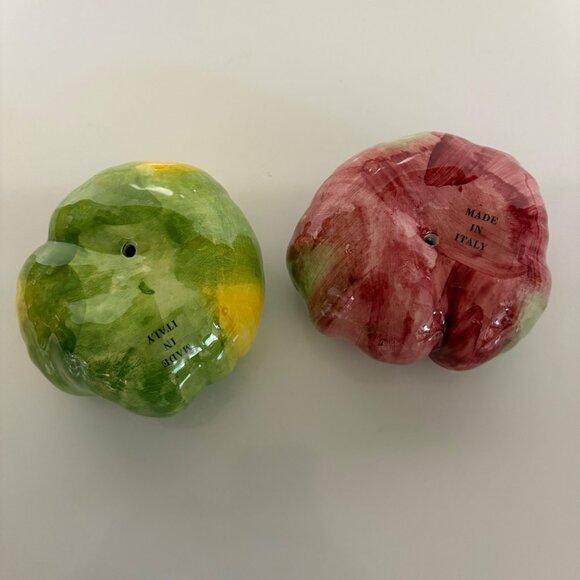 Hand-Painted Ceramic Tomatoes Green Red Glazed Home Decor Made in Italy - Picture 3 of 8